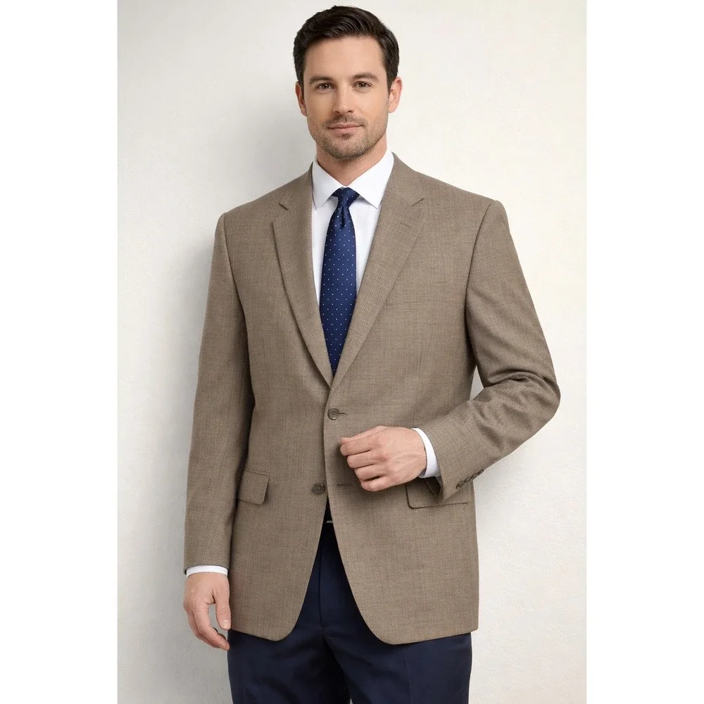 Jos. A. Bank Mens 44R Brown Micro Houndstooth 100% Wool 2-Button‎ Blazer Office